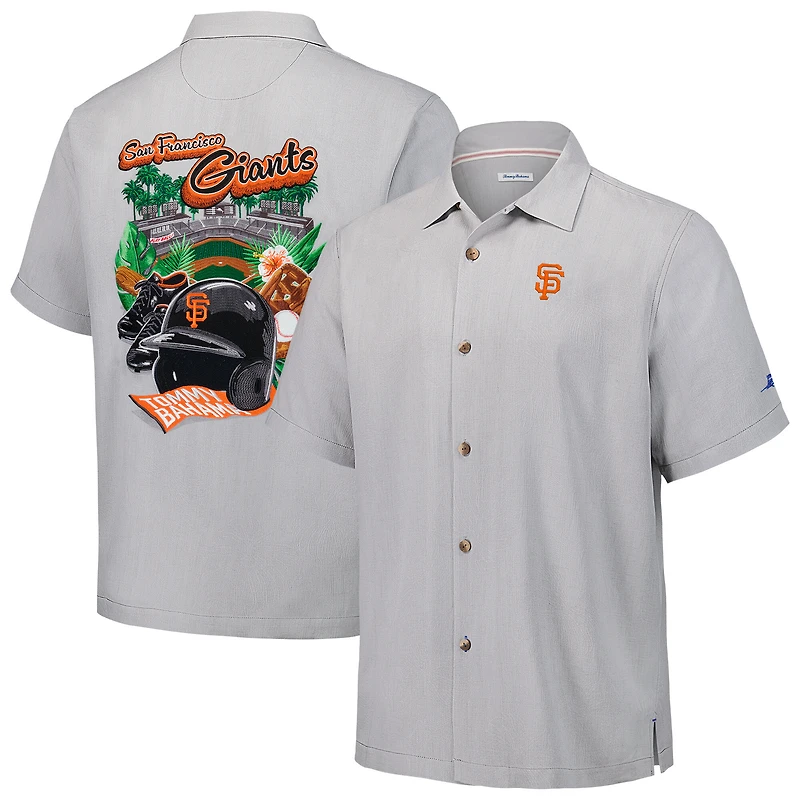 Men's Tommy Bahama Gray San Francisco Giants Hit and Run Silk Camp Button-Up Shirt