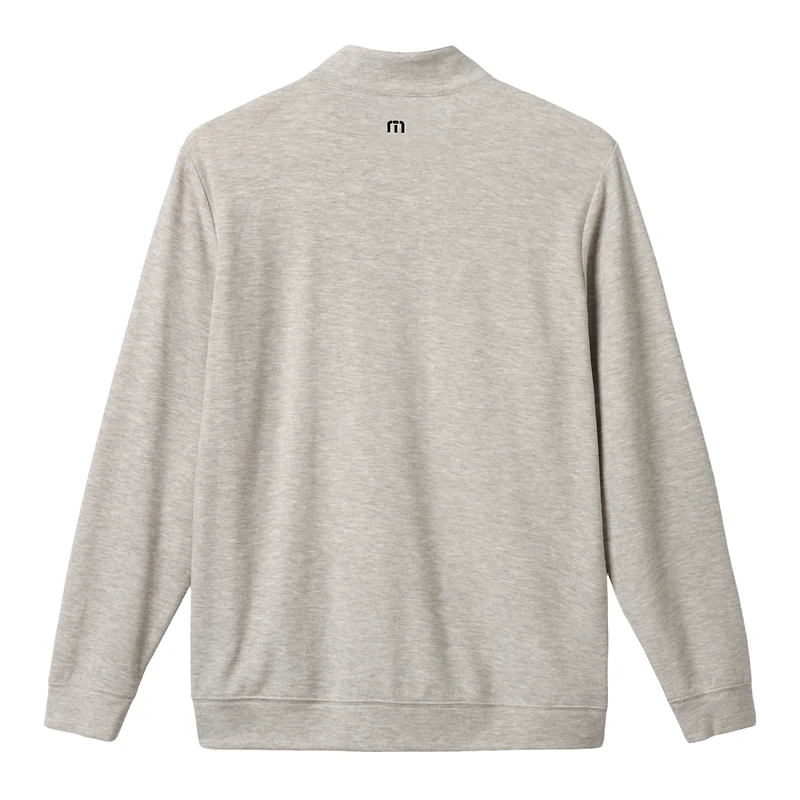 Pull-over TravisMathew pour homme, gris chiné, San Francisco Giants Cloud Home Game, col zippé, en mélange de trois matières.