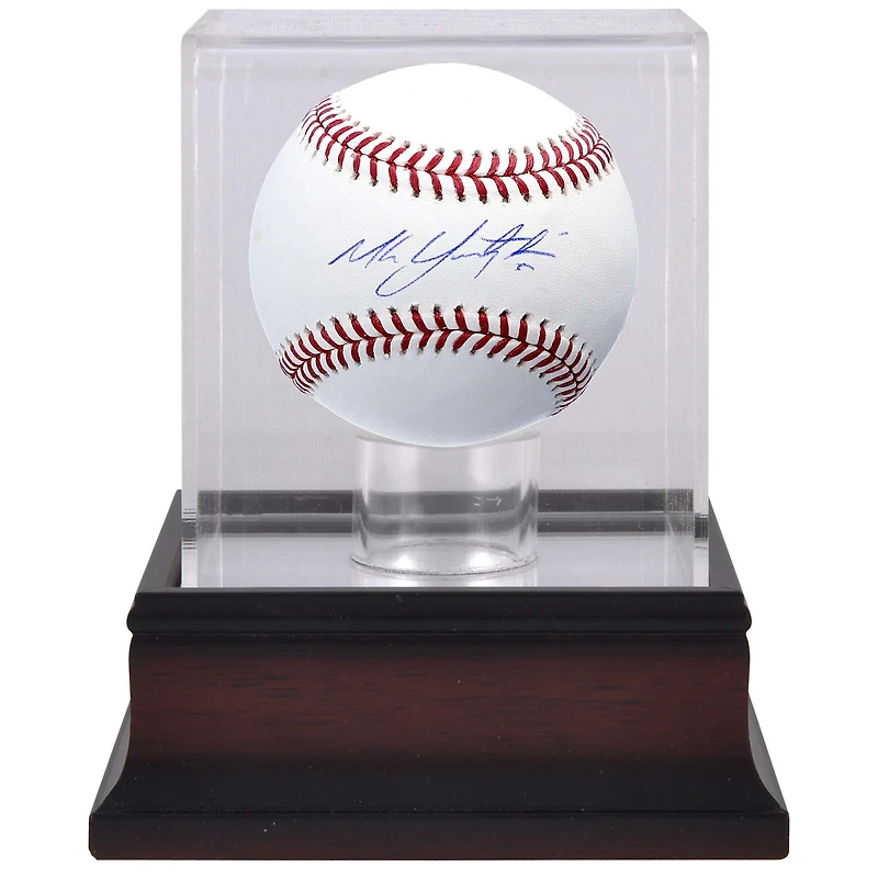 Baseball autographié par Mike Yastrzemski des San Francisco Giants et vitrine de présentation de baseball en acajou