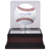 Baseball autographié par Mike Yastrzemski des San Francisco Giants et vitrine de présentation de baseball en acajou