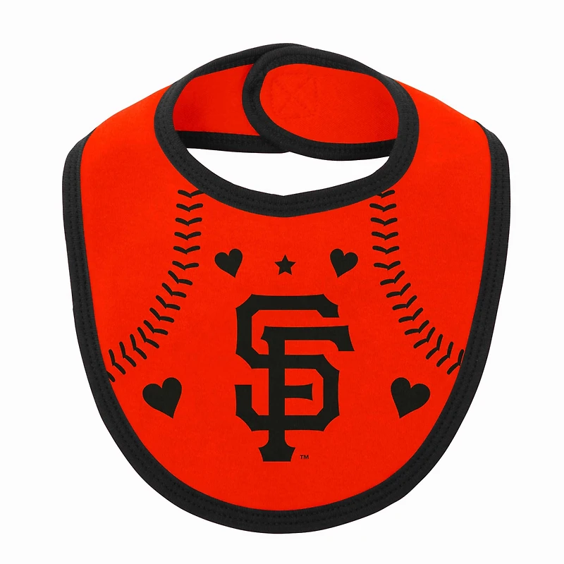 Ensemble trois pièces Love of Baseball Bib Body et chaussons pour nouveau-nés bébés des Giants de San Francisco, noir/orange