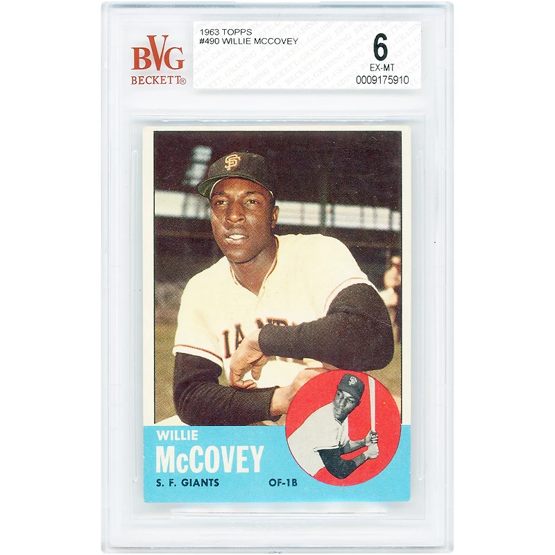 Carte authentifiée BVG n° 490 de Willie McCovey, joueur des Giants de San Francisco (1963), par Topps.