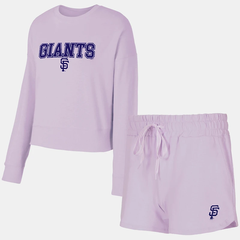 Women's Concepts Sport  Lavender San Francisco Giants Elevation Tri-Blend Long Sleeve Top & Shorts Set