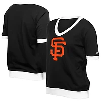 T-shirt col en V à strass noir pour femme San Francisco Giants Game Day New Era