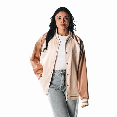 Women's The Wild Collective  Cream San Francisco Giants Oversized Satin Raglan Full-Snap Bomber Jacket