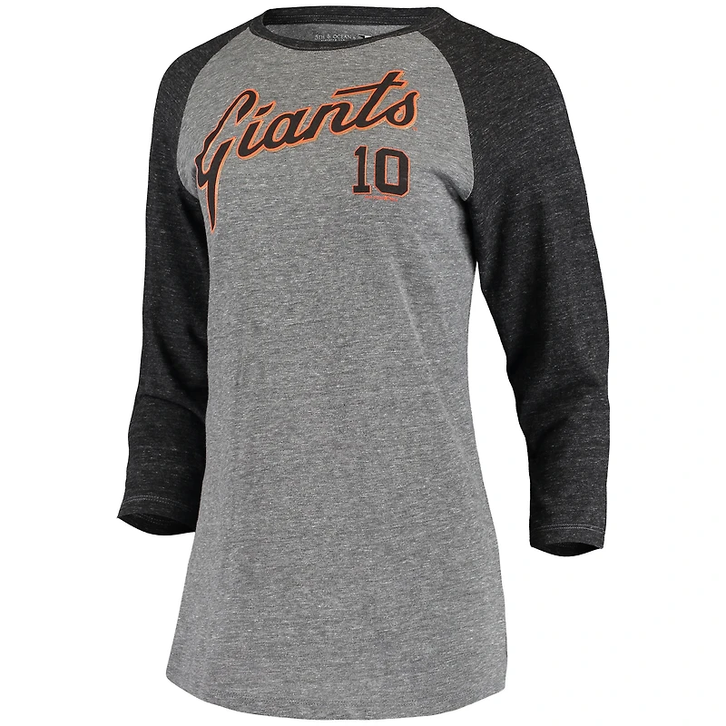 Women's 5th & Ocean by New Era Evan Longoria Gray San Francisco Giants Script Name Number Raglan Tri-Blend 3/4-Sleeve T-Shirt
