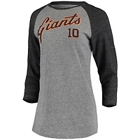 Women's 5th & Ocean by New Era Evan Longoria Gray San Francisco Giants Script Name Number Raglan Tri-Blend 3/4-Sleeve T-Shirt