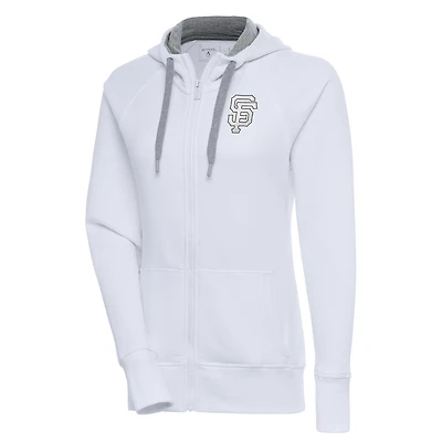 Sweat à capuche entièrement zippé brossé métallisé Antigua White San Francisco Giants pour femme