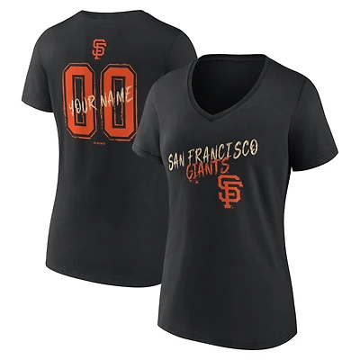 Women's Black San Francisco Giants Hustle Personalized Name & Number V-Neck T-Shirt