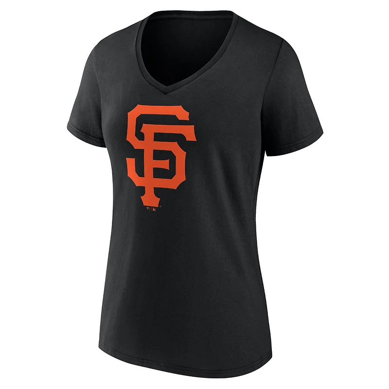 T-shirt noir à col en V avec logo officiel des Giants de San Francisco pour femmes