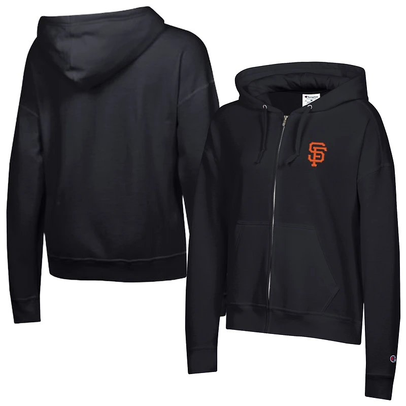 Women's Champion Black San Francisco Giants Powerblend Fleece Full-Zip Hoodie
