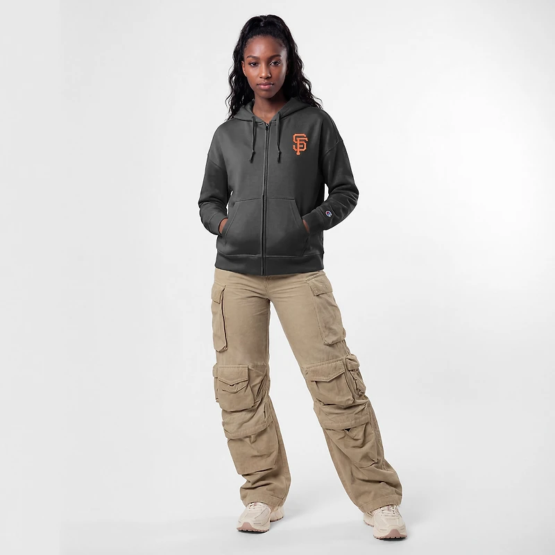 Women's Champion Black San Francisco Giants Powerblend Fleece Full-Zip Hoodie