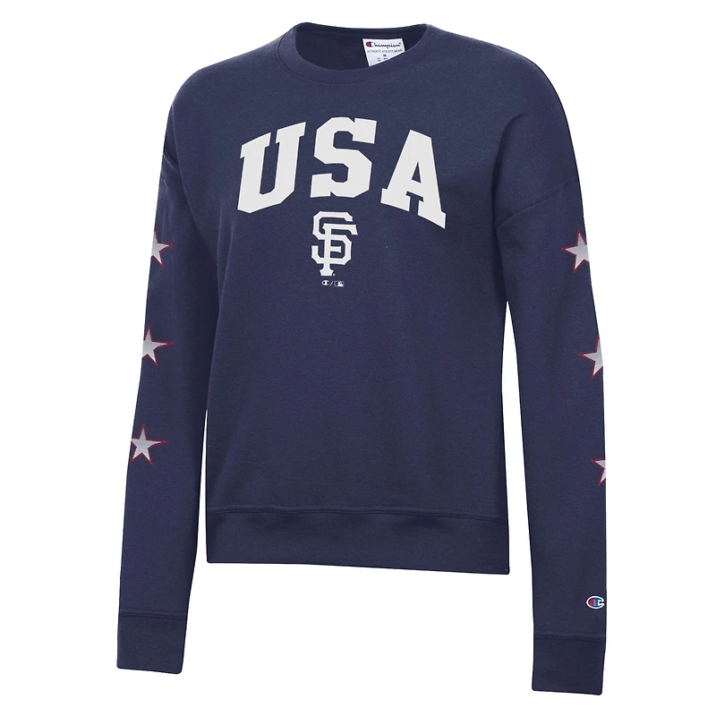 Sweat-shirt à col rond en polaire Champion bleu marine San Francisco Giants pour femme