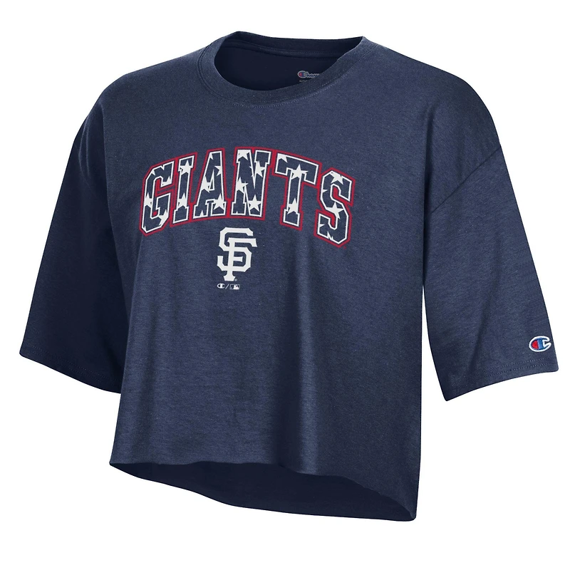 Women's Champion Navy San Francisco Giants Boyfriend Cropped Americana T-Shirt