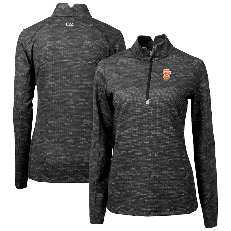 Women's Cutter & Buck Black San Francisco Giants City Connect Traverse Camo Stretch Quarter-Zip Pullover Top