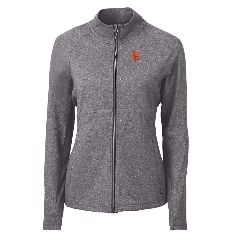 Women's Cutter & Buck  Heather Black San Francisco Giants Adapt Eco Knit Raglan Full-Zip Jacket