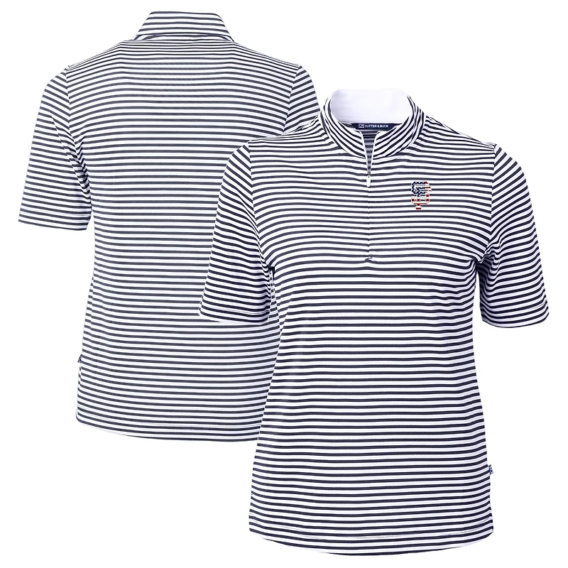 Women's Cutter & Buck Navy San Francisco Giants Virtue Eco Pique Stripe Recycled Quarter-Zip Pullover Top