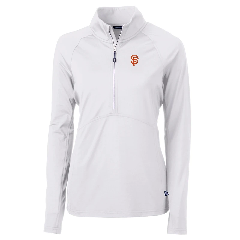 Women's Cutter & Buck White San Francisco Giants Adapt Eco Knit Stretch Half-Zip Pullover Top