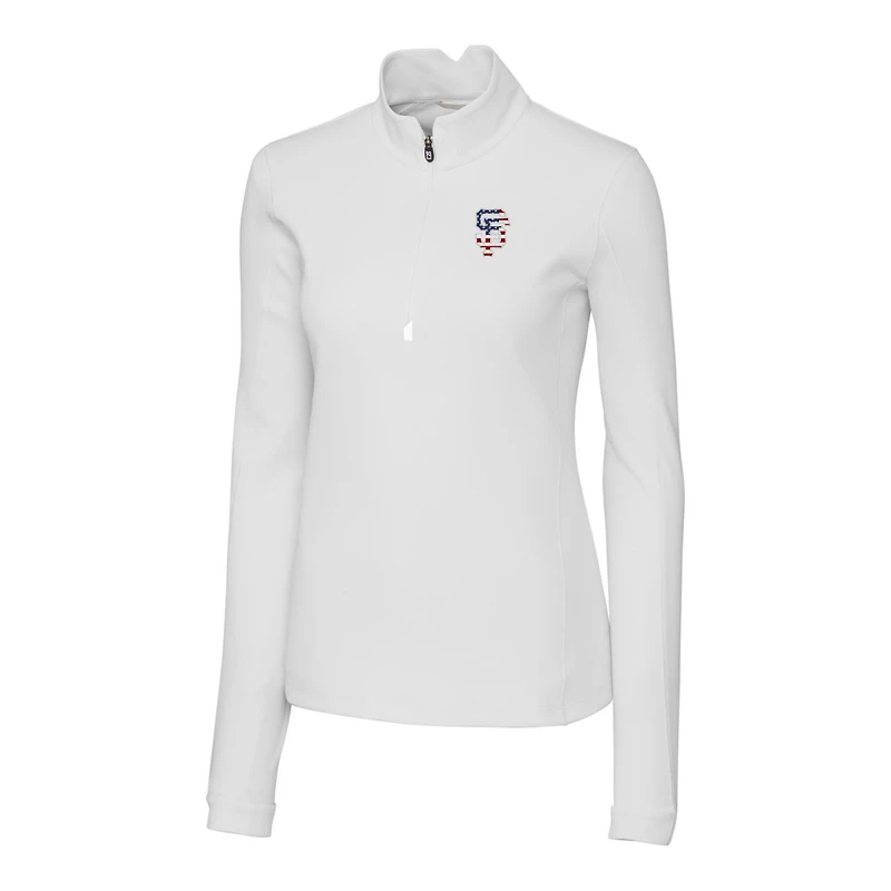 Pull-over blanc à fermeture éclair quart de tour pour femme Cutter & Buck avec logo Americana des Giants San Francisco DryTec Traverse Stretch