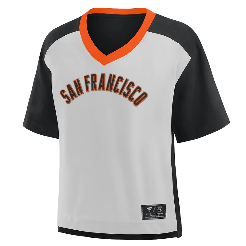 Women's Fanatics Black/Graphite San Francisco Giants Oversized Race To Win V-Neck T-Shirt