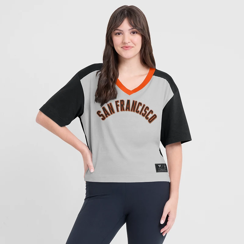 Women's Fanatics Black/Graphite San Francisco Giants Oversized Race To Win V-Neck T-Shirt