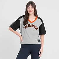 Women's Fanatics Black/Graphite San Francisco Giants Oversized Race To Win V-Neck T-Shirt