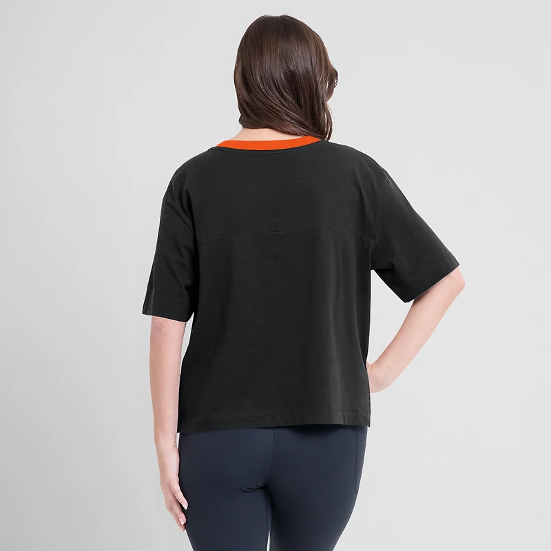 Women's Fanatics Black/Graphite San Francisco Giants Oversized Race To Win V-Neck T-Shirt