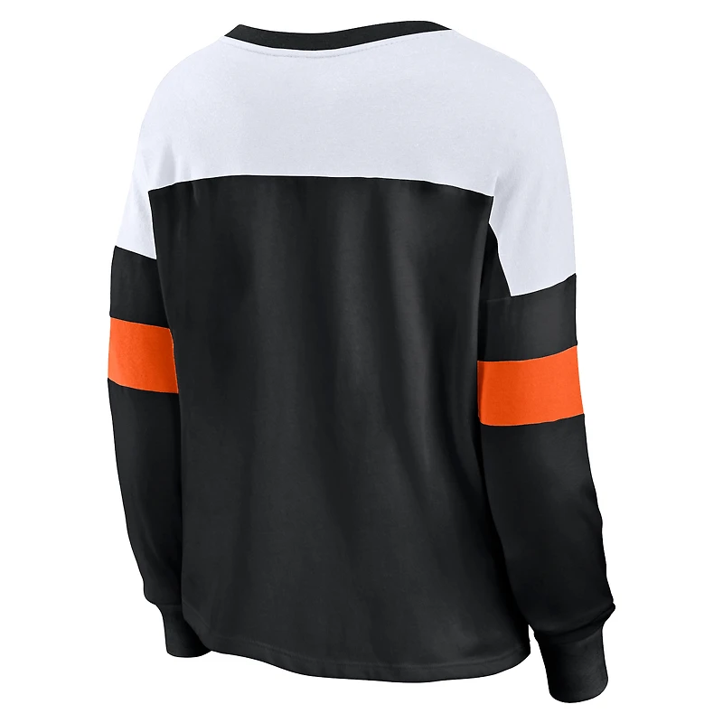 Women's Fanatics Black/White San Francisco Giants Even Match Lace-Up Long Sleeve V-Neck T-Shirt