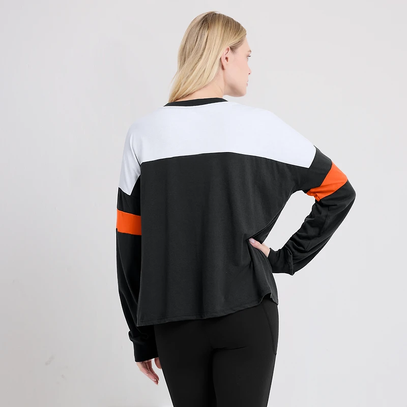 Women's Fanatics Black/White San Francisco Giants Even Match Lace-Up Long Sleeve V-Neck T-Shirt