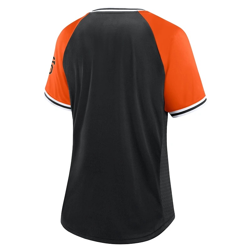 Women's Fanatics Black San Francisco Giants Glitz & Glam League Diva Raglan V-Neck T-Shirt