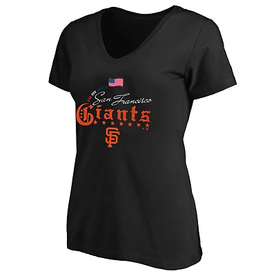 T-shirt à col en V grande taille Fanatics pour femmes, noir, San Francisco Giants USA 250 ans