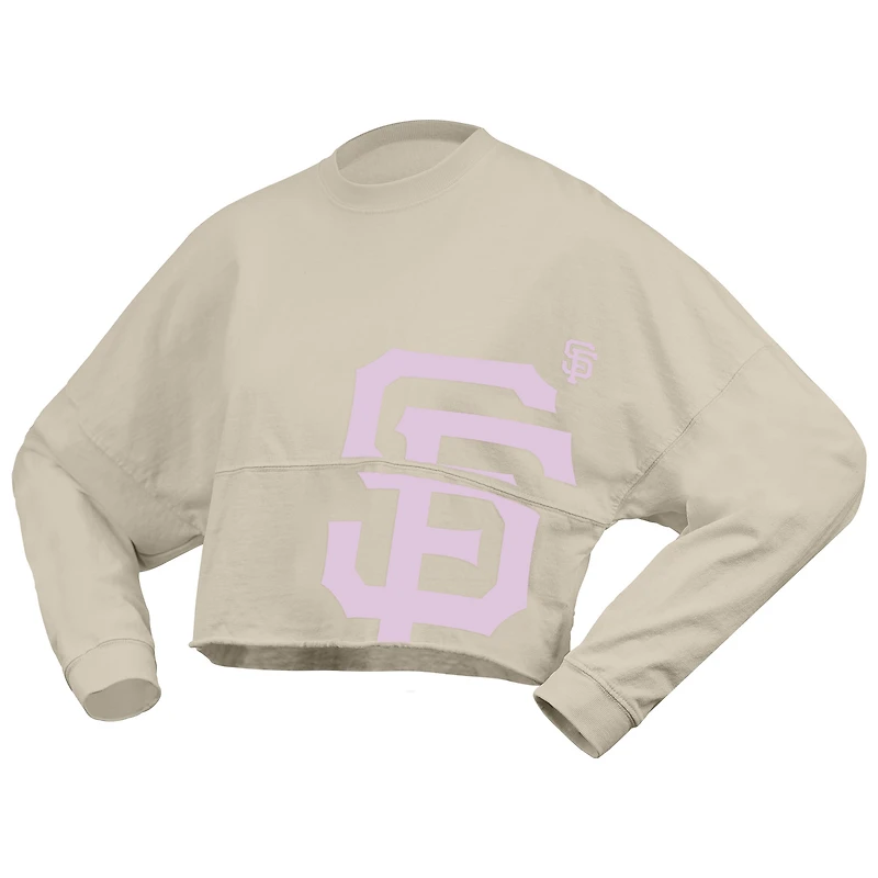 Women's Fanatics  Cream San Francisco Giants Floral Preppy Cropped Long Sleeve T-Shirt