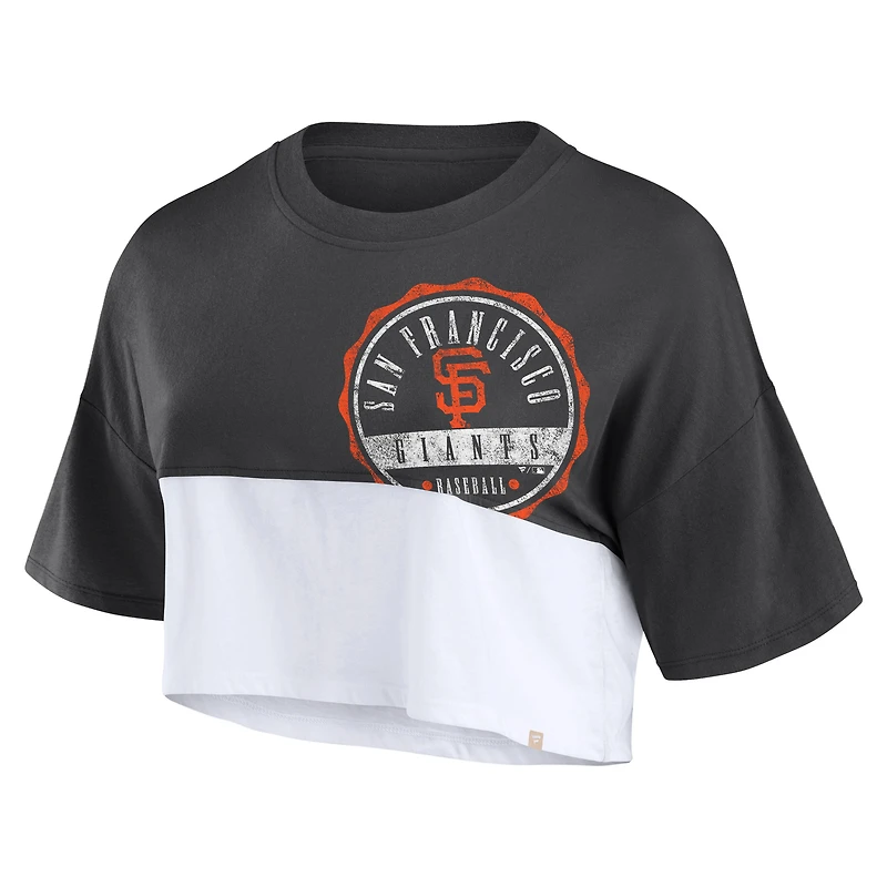 Women's Fanatics Heather Black/White San Francisco Giants Color Split Boxy Cropped T-Shirt