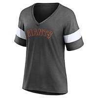 T-shirt tri-mélange à col en V avec le mot-symbole des Giants de San Francisco Fanatics Heathered Charcoal pour femmes