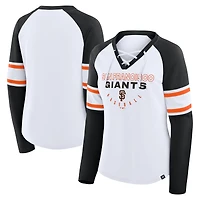 T-shirt à manches longues et col en V lacets raglan Fanatics blanc/noir pour femme, motif Blitz des Giants de San Francisco