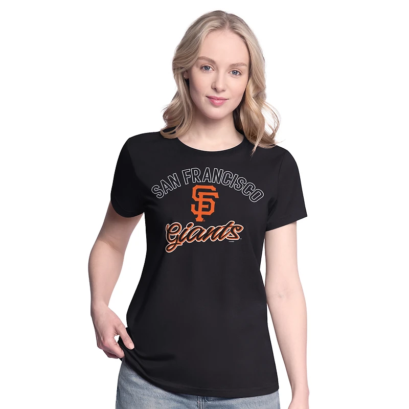Pack de t-shirts à manches courtes et longues G-III 4Her pour femmes par Carl Banks, noir/gris chiné, San Francisco Giants
