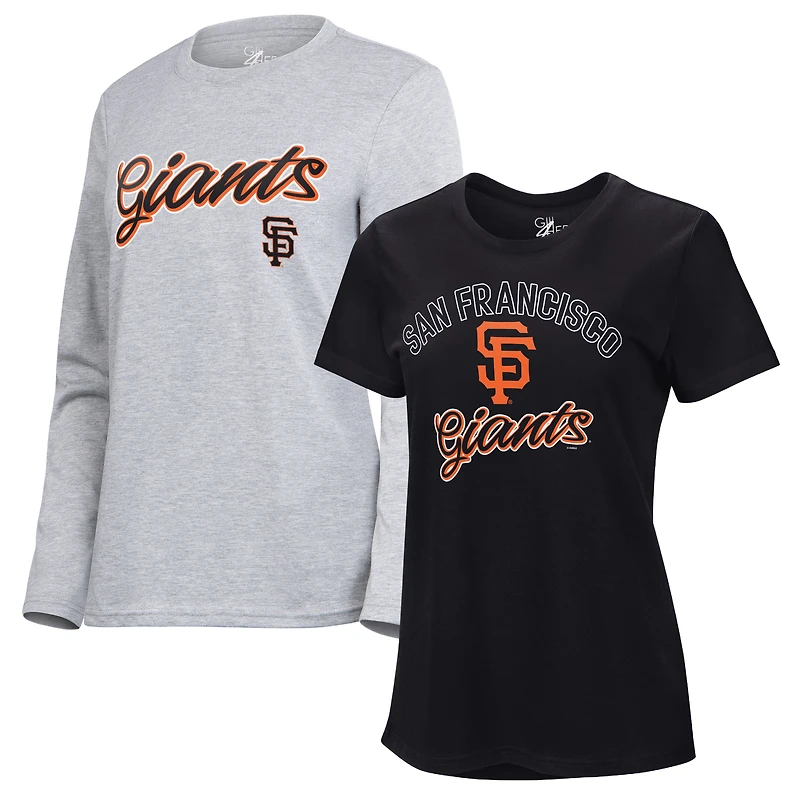 Pack de t-shirts à manches courtes et longues G-III 4Her pour femmes par Carl Banks, noir/gris chiné, San Francisco Giants
