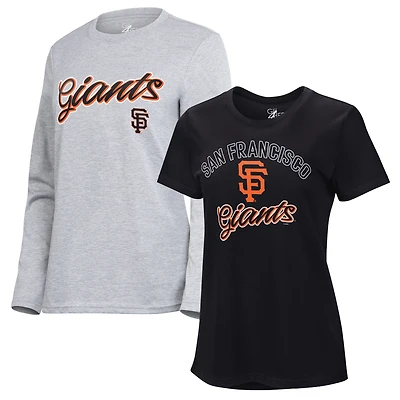 Pack de t-shirts à manches courtes et longues G-III 4Her pour femmes par Carl Banks, noir/gris chiné, San Francisco Giants