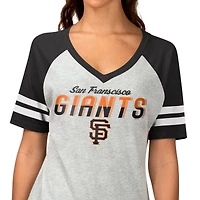 Women's G-III 4Her by Carl Banks Heather Gray San Francisco Giants Goal Line Raglan V-Neck T-Shirt