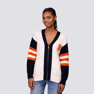 Women's Lusso Black/White San Francisco Giants Shyla Knit V-Neck Full-Zip Sweater