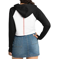 Women's Lusso White San Francisco Giants Jane Raglan Quarter-Zip Tri-Blend Cropped Pullover Hoodie