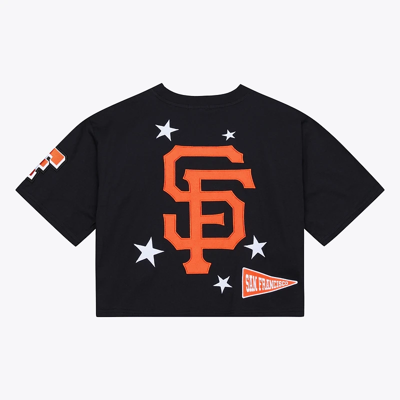 Women's Mitchell & Ness Black San Francisco Giants Pep Rally Cropped Boxy T-Shirt