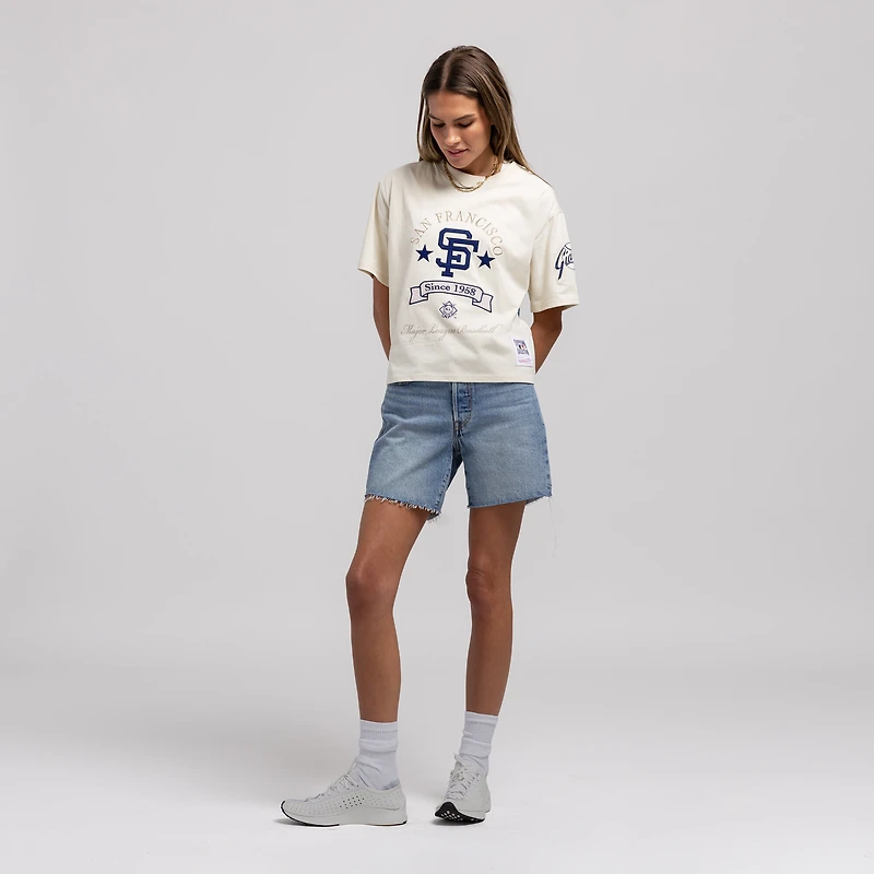 Women's Mitchell & Ness Cream San Francisco Giants Cooperstown Yacht Rock Boxy Cropped T-Shirt