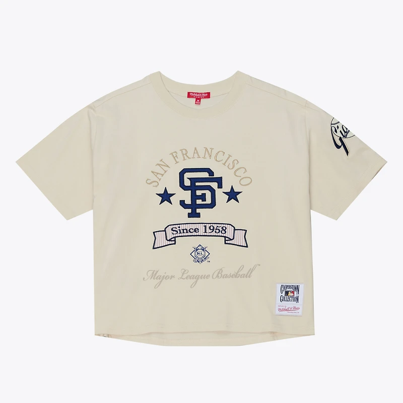 T-shirt court Mitchell & Ness crème San Francisco Giants Cooperstown Yacht Rock pour femme