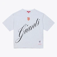 Women's Mitchell & Ness  Heather Gray San Francisco Giants Script Cropped Boxy T-Shirt