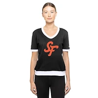 T-shirt col V New Era noir pour femme, motif City Connect 2025 des Giants de San Francisco, avec strass