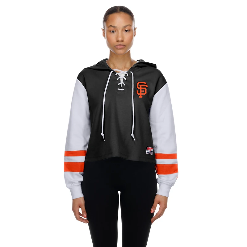 Women's New Era  Black San Francisco Giants Boxy Lace-Up Hoodie