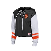 Sweat à capuche New Era noir pour femme, coupe carrée, lacets, San Francisco Giants