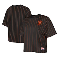 T-shirt carré à fines rayures New Era pour femmes, San Francisco Giants, noir