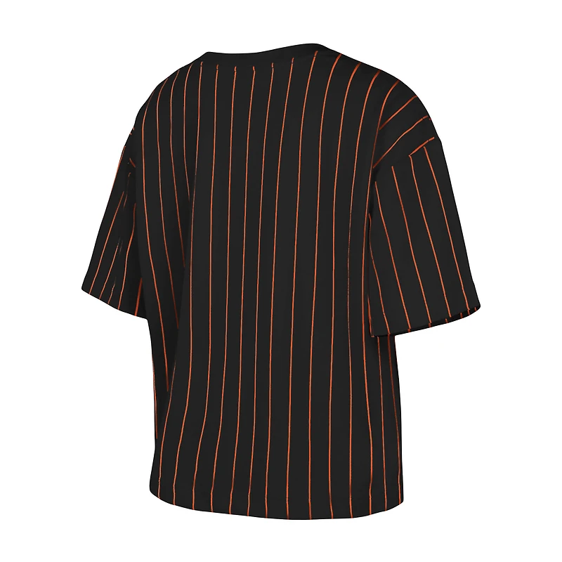 T-shirt carré à fines rayures New Era pour femmes, San Francisco Giants, noir